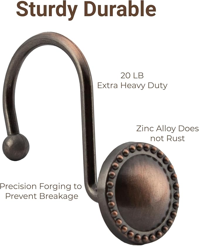 Shower Curtain Hooks, Rust-Resistant Decorative Rings, Bronze | Heavy-Duty - Image 3