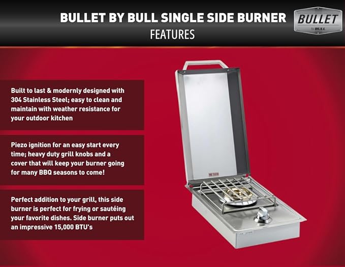 Bullet by Bull Stainless Steel Outdoor Kitchen Set - Built-In Liquid Propane Grill, Perfect for Entertaining -BBQ Kitchen Isl& Bundle - Includes 5 Burner Grill, Single Access Door & Side Burner