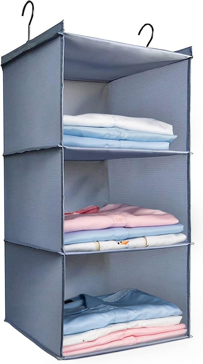 Hanging Closet Organizer 3-Shelf, Oxford Fabric Wardrobe Storage, shoes & by DonYeco