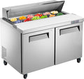 48" W Commercial Refrigerator Sandwich Salad Prep Table, Sandwich Prep Table Refrigerator, Salad Bar Buffet Station For Home with 2 Shelves, Sandwich Prep Table with 12 Pans for Restaurant