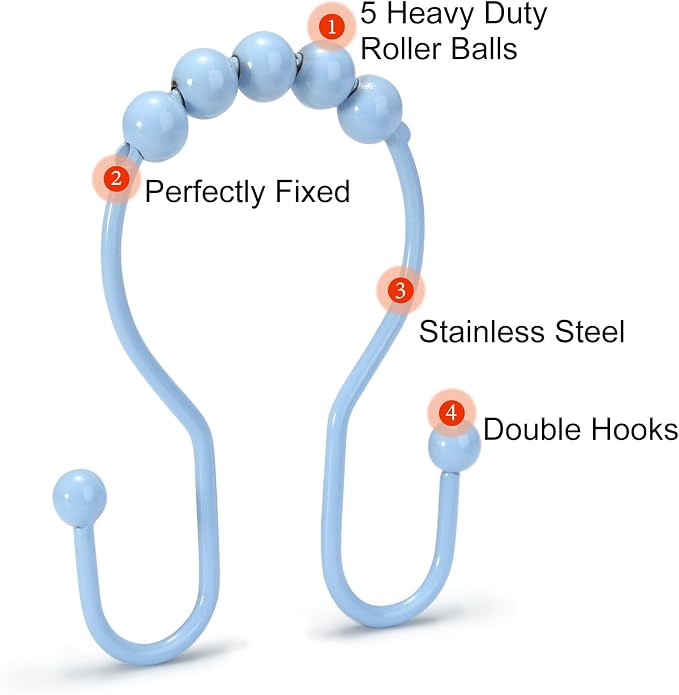 Shower Curtain Hooks, Stainless Steel Shower Curtain Hangers, Double Hook - Image 4