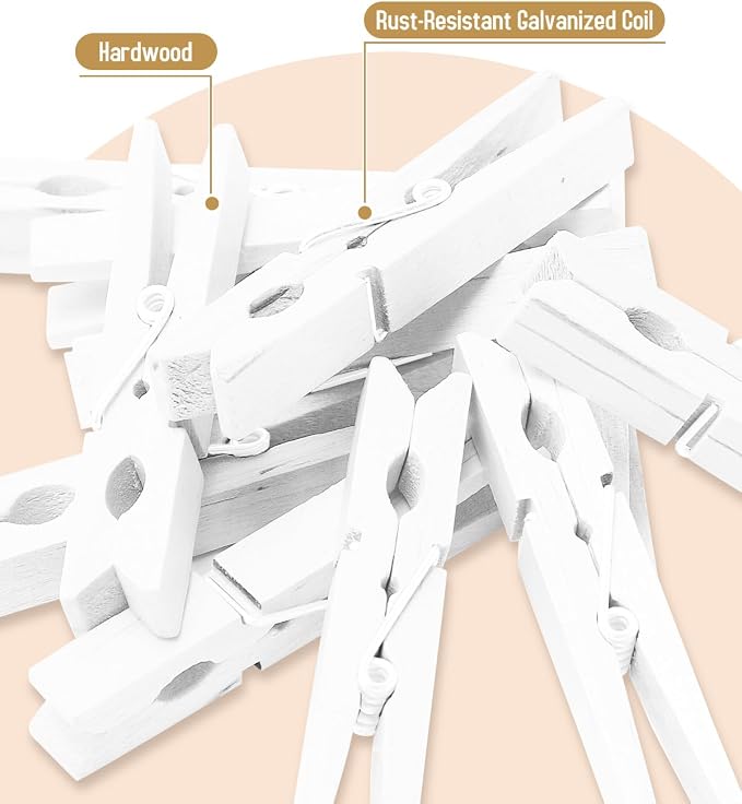 100 Pack White Wooden Clothes Pins 2.9 Inch, Heavy-Duty Wood Clothespins | - Image 3