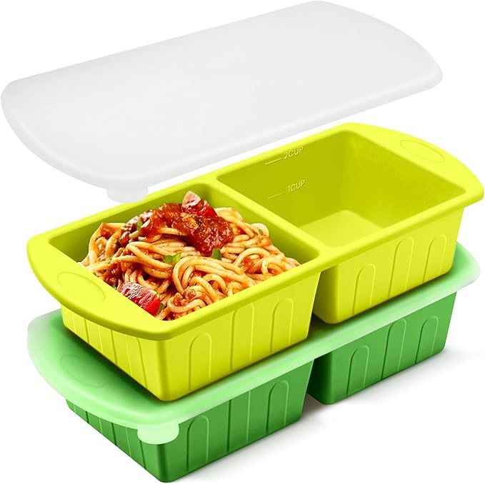 2 Pack Silicone Freezer Trays With Lid For Easy Storage Silicone Soup Freezer Molds 2 Cup ，Perfect For ice cube tray Freezing Broth Sauces Store Leftovers , Leakproof, Easy Release Dishwasher Safe