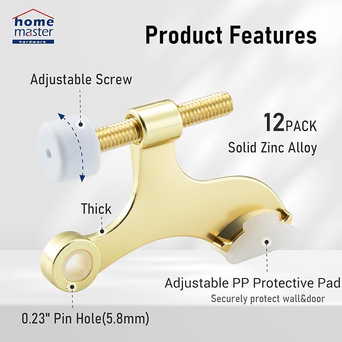 Hinge Pin Door Stop, Adjustable Door Stopper Hinge, 12 Pack | Heavy Duty Zinc - Image 3