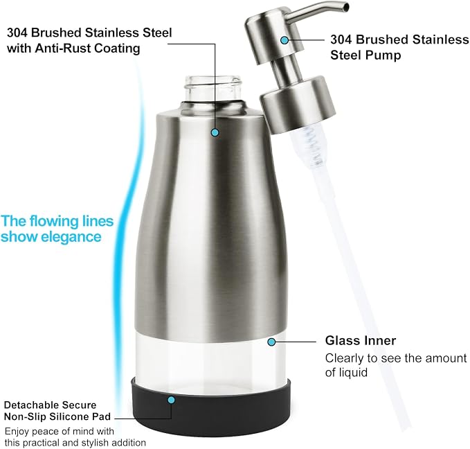 AUMIO 2-Pack Soap Dispenser Set, Stainless Steel & Glass - Image 3