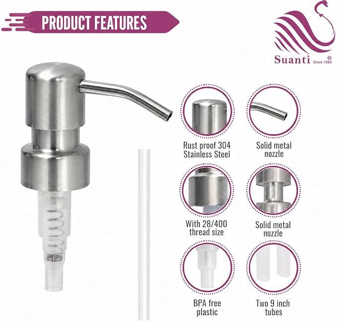 Stainless Steel Silver Soap Dispenser Pump, 28MM Soap Pump Replacement - Image 2