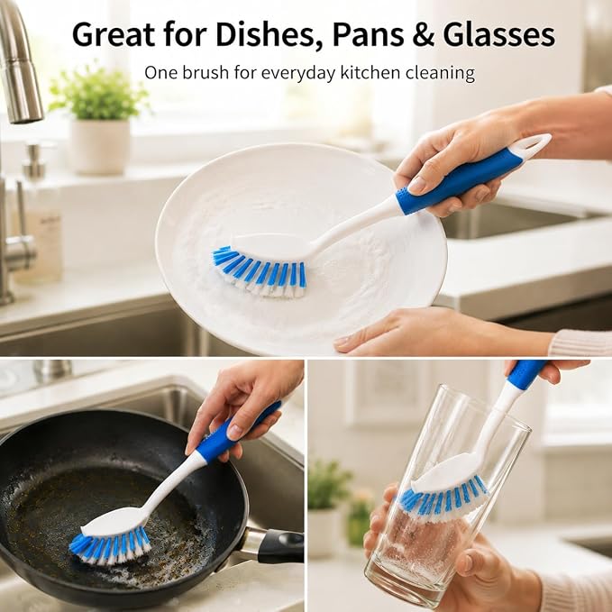 2-Pack Dish Brushes with Scraper, Durable Nylon Bristles Kitchen Scrub Brush - Image 4