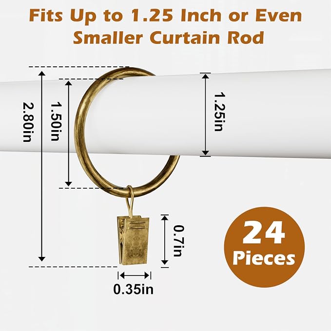 24 Pack Bronze Metal Curtain Rings - Image 2