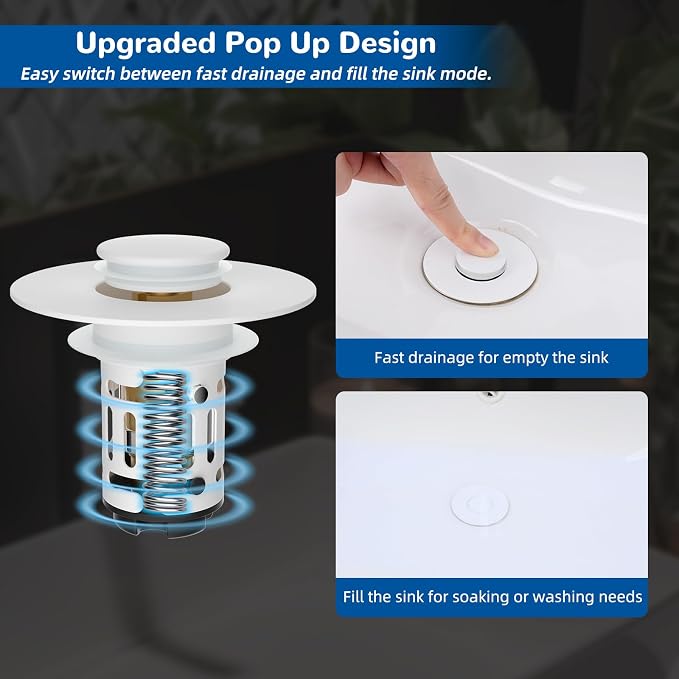 Hibbent 2 PCS Upgraded 3 in 1 Bathroom Sink Drain Strainer, Pop Up Stopper | - Image 6
