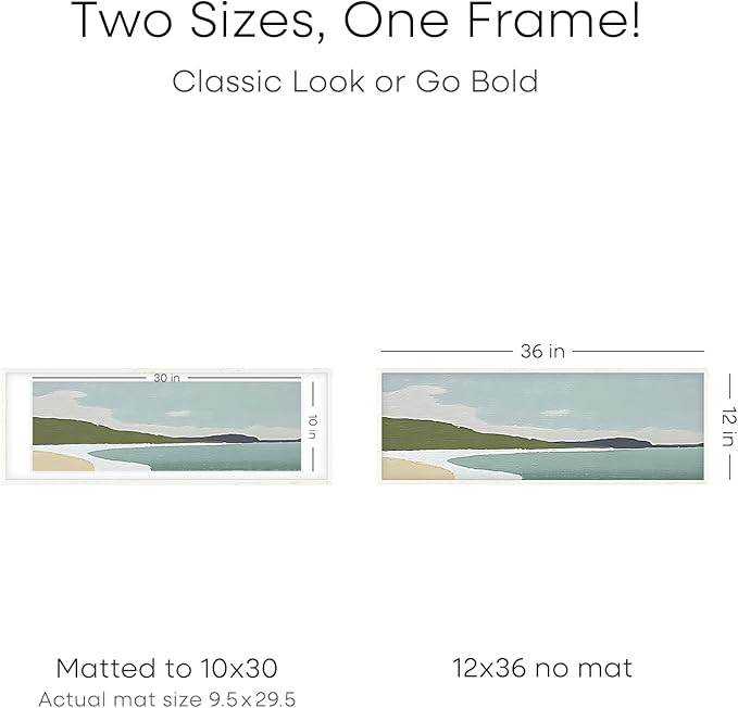 Homeforia 12x36 White Picture Frame, High End Oak 12x36 Wood Poster Frames with Mat 10x30 Art, 12 x 36 White Wooden Frames Matted to 10 by 30, 36x12 Panoramic Frame, Tempered Glass, Wall Kit, Set of 1