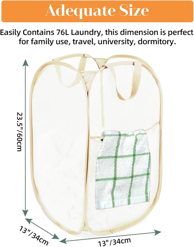 Durable Collapsible Laundry Baskets- Reinforced Mesh Pop Up Laundry Hamper - Image 3