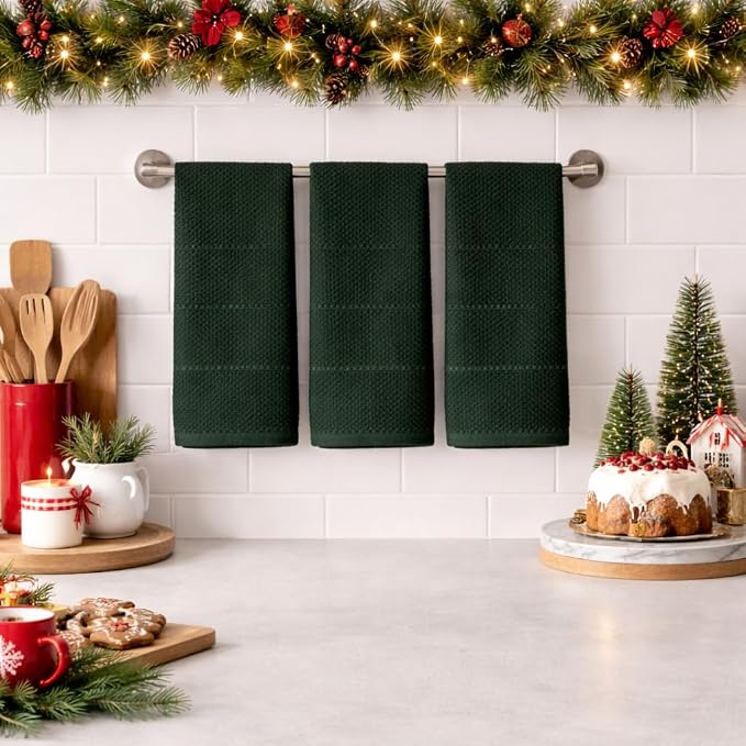 Dark Green Kitchen Hand Dish Towels, 100% Cotton - Image 6