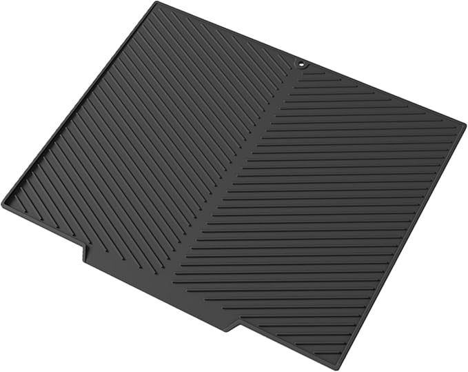 Dish Drying Mat, Silicone Dish Drying Mat for Kitchen Counter, Dish Drainboard with Built-in Drain, Non-silp, Heat Resistant, Dishwasher Safe (Black, 17"x13")
