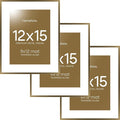 Homeforia 12x15 Picture Frame Bronze, High End Metal 12x15 Brass Poster Frames with Mat 9x12 Photo, 12 x 15 Bronze Frame Matted to 9 by 12 Print, 15by12 Thin Frames, Tempered Glass, Wall Kit, Set of 3