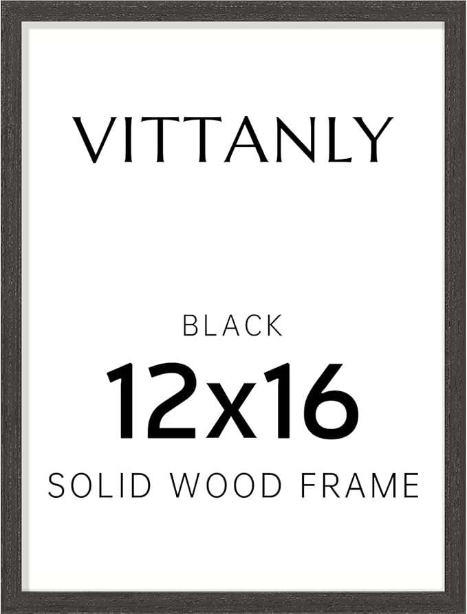 Vittanly 12x16 Picture Frame, Solid Wood Frame with Plexiglass, Includes 8.5x11 Mat, Wall Hanging for Photos, Home Decor, Black, 1 Pack