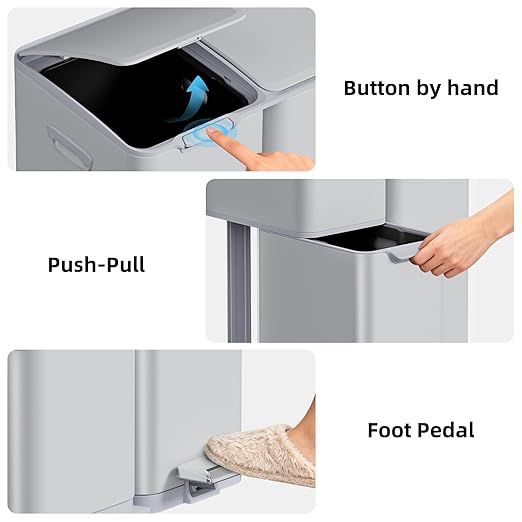 mVm 16 Gal Kitchen Trash Can, 3 Compartment Trash Can, Heavy Duty Anti Fingerprint Recycling Bin for Farmhouse Decor(Cement)