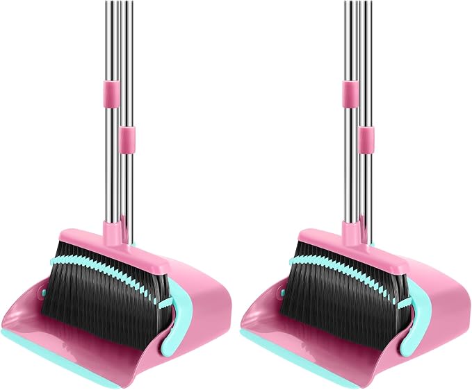 Broom and Dustpan Set, 52-in Long Adjustable Handle Broom Dustpan Combo by nacena