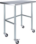 Stainless Steel Work Table Open Base & Wheels | Work Station | Metal Work Bench (Stainless Steel Work Table Open Base + Casters) (36" Long x 24" Deep)