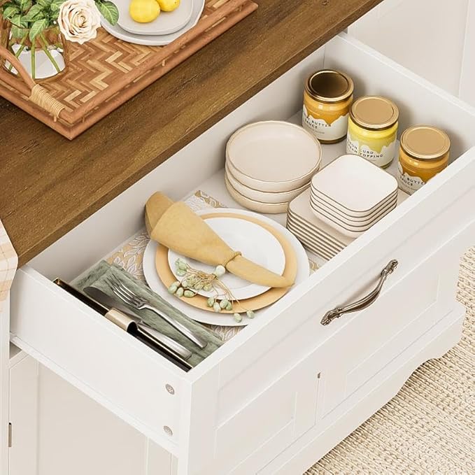 HOSTACK Kitchen Island Cart with Storage, 47'' Kitchen Storage Island on Wheels with 2 Drawers, Rolling Island Table with Adjustable Shelves, Mobile Buffet Sideboard Cabinet for Dining Room, White