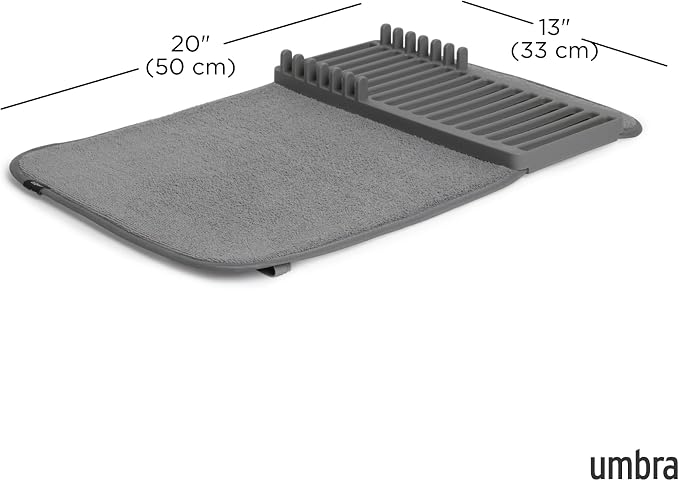 Umbra Udry Dish Drying Rack, Folding Dish Drainer Mat, Dark Grey | Absorbent - Image 3