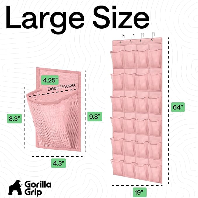 GORILLA GRIP Over the Door Shoe Organizer, 24 Large Pockets, Space Saving - Image 7