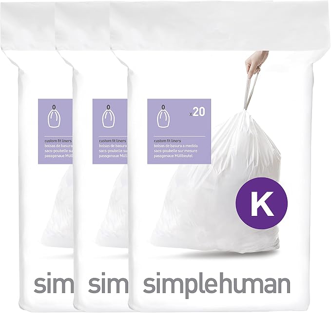 simplehuman Code K 60 Count Custom Fit Liners, Drawstring Kitchen Trash Bags by Unknown