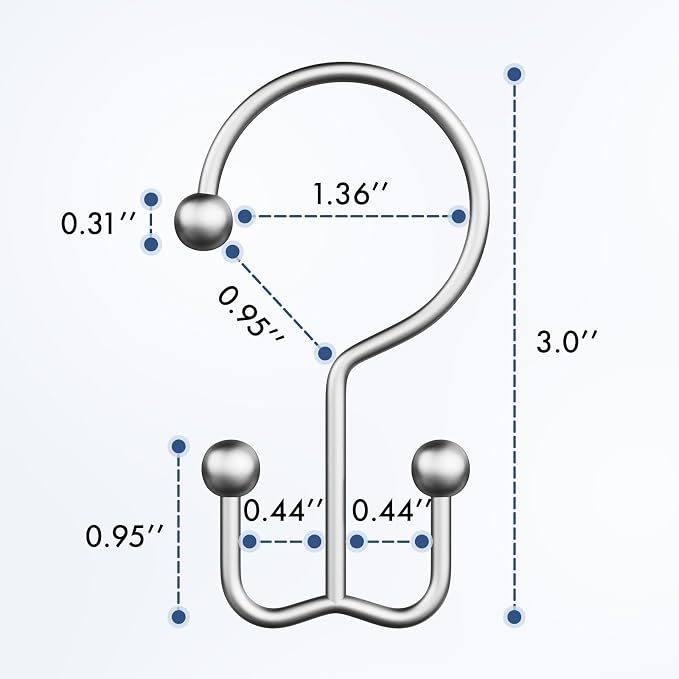 Bathway Shower Curtain Hooks Silver Shower Curtain Rings, Metal Shower Hooks - Image 2