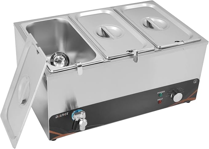 Commercial Food Warmer, 3 Pan 25QT Bain Marie Stainless Steel Electric Food Warmers, 1500W Buffet Warmer Soup Warmer with Temperature Control, Tap, Soup Spoon, for Catering Parties Restaurants