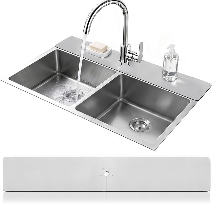 LOPNUR Cuttable Faucet Mat for Kitchen Sink, Long 29x5.5 Inch, Dark Grey | by LOPNUR