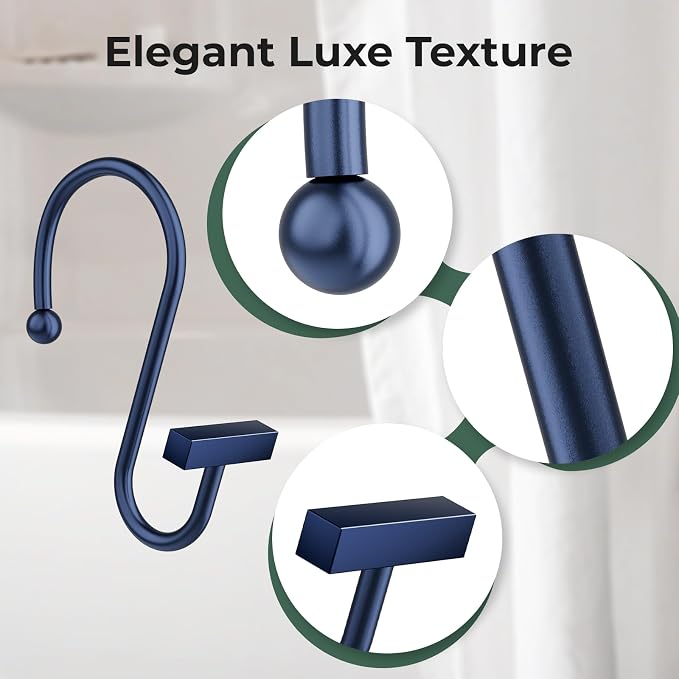 Navy Blue Shower Curtain Hooks, Bathway Shower Curtain Rings Rust Proof - Image 3