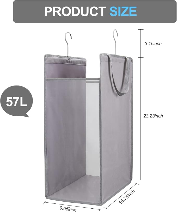 FENTEC Hanging Laundry Hamper，2 Pack Grey Hanging Laundry Basket - Image 3