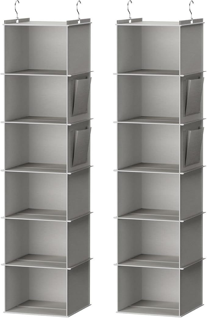 Hanging Closet Organizer and Storage, 2 Packs, Light Grey | Breathable Fabric by YOUDENOVA