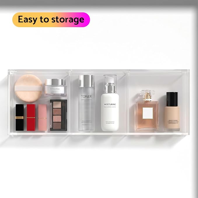 HIIMIEI 3 Section Acrylic Drawer Organizer Tray | Clear Desk Makeup Tray - Image 2