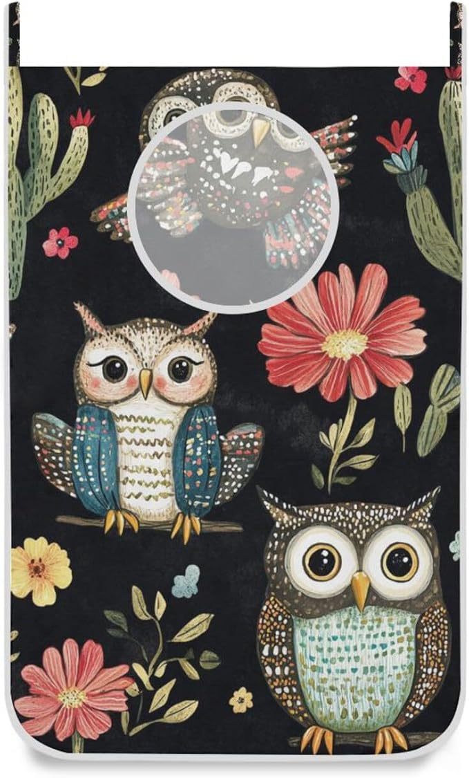 Black Owls Cactus Butterfly Hanging Laundry Hamper Door Hampers Bag Basket by Tatenale