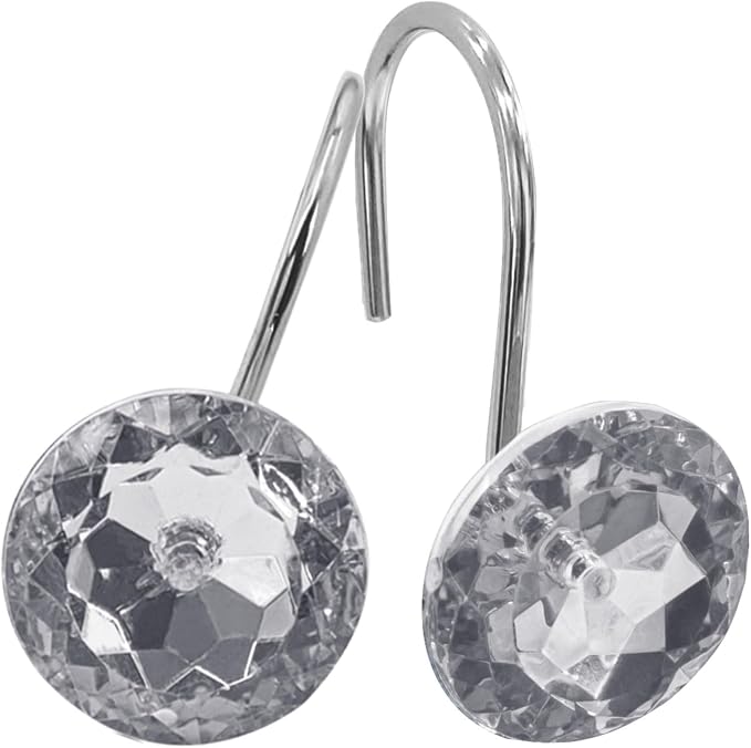 Grey Diamond Crystal Bling Shower Curtain Hooks Rings by MitoVilla