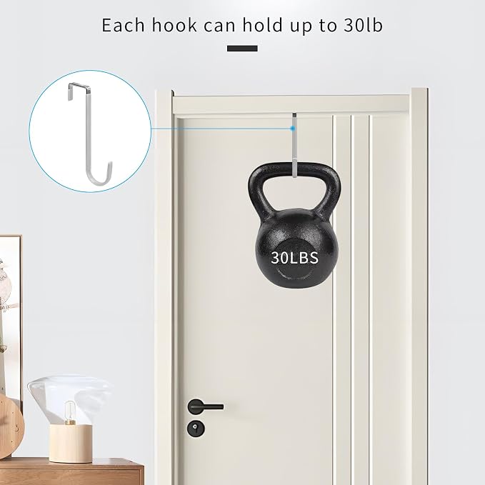 FYY Over the Door Hooks, Single-Hanger 4 Pack, Fits Doors 1.6" Silver | Heavy - Image 4