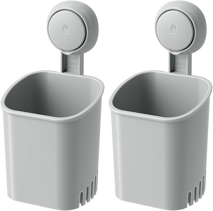Powerful Suction Toothbrush Holder 2 Pack, Removable Drill-Free Wall Shower by LEVERLOC