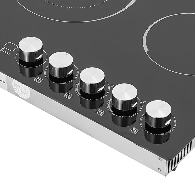 4 Burner Electric Cooktop, 3400W 110V Electric Stove Countertop, 5 Heating Level, Child Lock, Timer, Knob Control, Ceramic Built-in Stove Top, Hard Wire, No Plug
