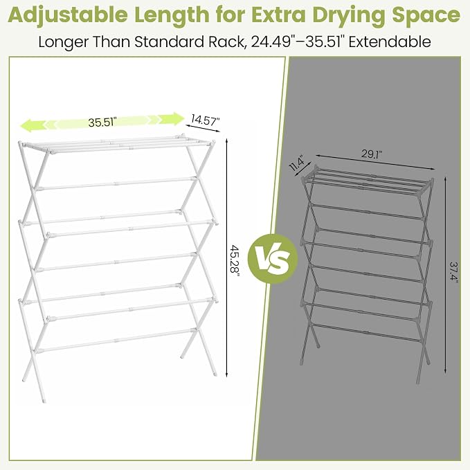Oversized Clothes Drying Rack, 45.28" H × 14.57" D | Foldable & Extendable - Image 2