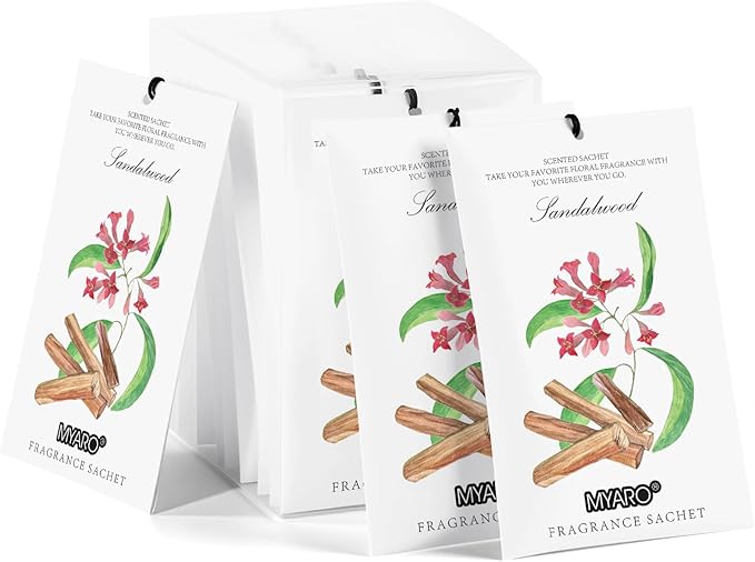 MYARO 12 Pack Sandalwood Scented Sachets, Closet Deodorizer Car Freshener by MYARO