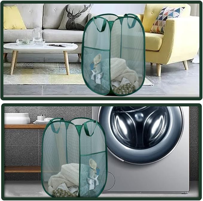 Pop Up Laundry Hamper, Reinforced Mesh Laundry Basket, Folding Clothes Storage - Image 5