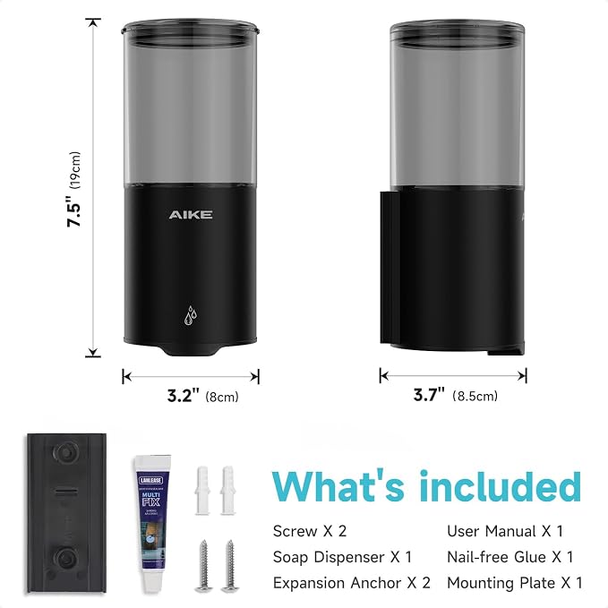 AIKE Automatic Soap Dispenser IPX7 Waterproof 13.5oz Matte Black | No-Drill and - Image 8
