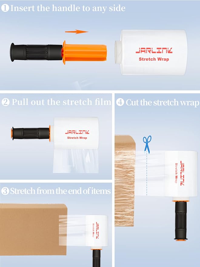 JARLINK 5" x 1000' Stretch Wrap, Shrink Pallet Film W/Handles, 8 Pack - Image 4