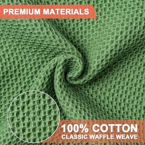 BOOMIBOO 4-Pack Dish Towels, 100% Cotton Waffle Weave, 13x28 in, Grass Green - Image 2