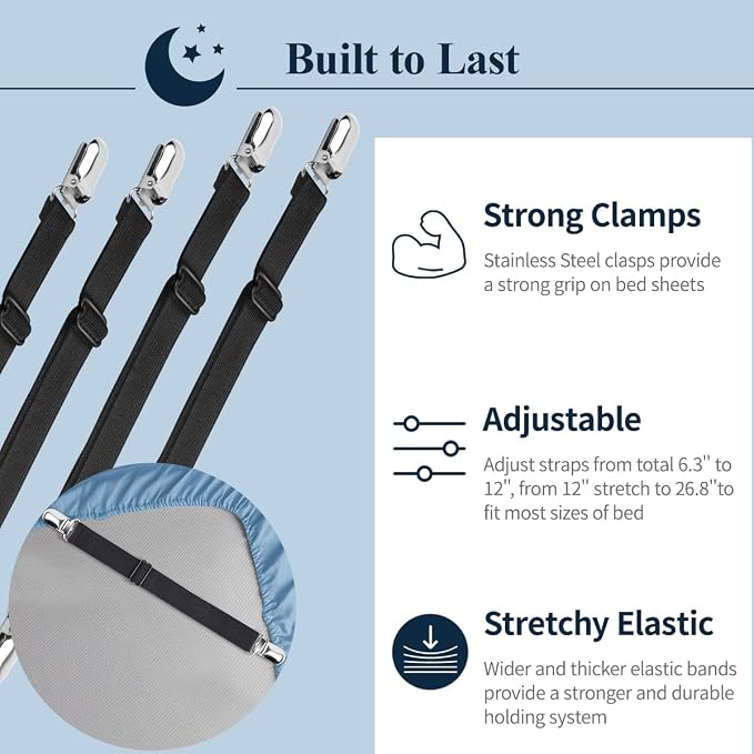 Sopito Sheet Straps, Adjustable Elastic Bed Sheet Holder, Non-Slip Strong - Image 3