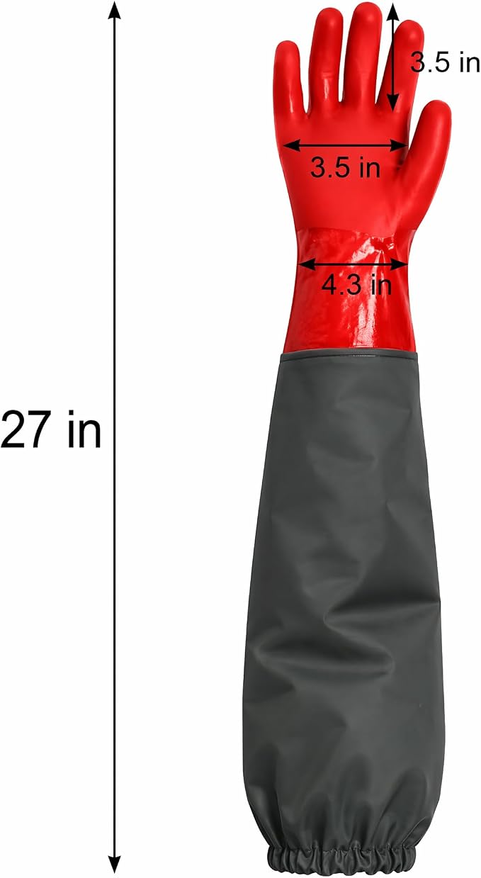 Okllen 2 Pair 27" Extra Long Rubber Gloves, Elbow Length Waterproof Gloves | - Image 2