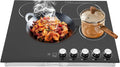 4 Burner Electric Cooktop, 3400W 110V Electric Stove Countertop, 5 Heating Level, Child Lock, Timer, Knob Control, Ceramic Built-in Stove Top, Hard Wire, No Plug