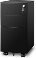 DEVAISE 3 Drawer File Cabinet with Lock, Under Desk Metal Filing Cabinets with Wheels for Home Office Fit Legal/Letter/A4 File, Assembled Except Casters,Black