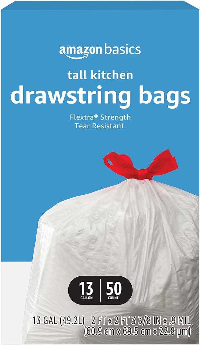Amazon Basics Flextra Tall Kitchen Drawstring Trash Bags, 13 Gallon, by AmazonBasics