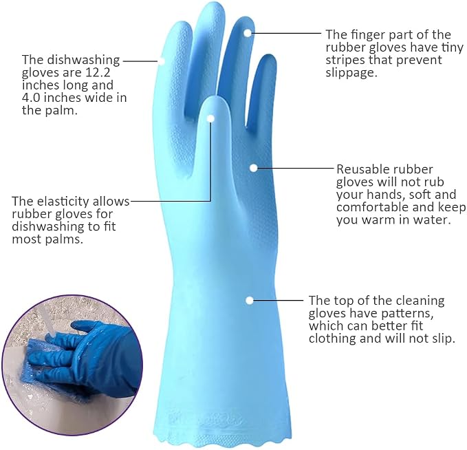 Alimat PluS Kitchen Gloves Latex Free, Cotton Flock Liner, 4 Pairs | Reusable - Image 3